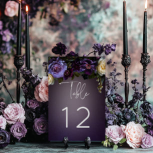 Dark Moody Purple Lavender Floral Modern Wedding Table Number