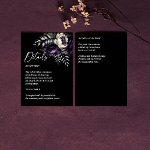 Dark moody purple peonies wedding details enclosure card