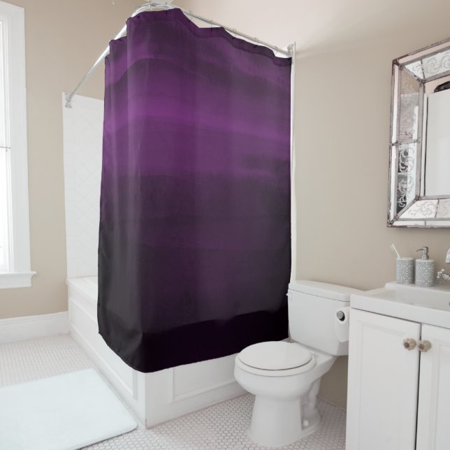 Dark Moody Purple Plum Modern Watercolor Chic Shower Curtain (In Situ)
