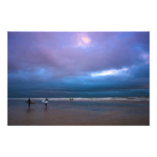 Dark moody purple sky seascape oil painting photo print