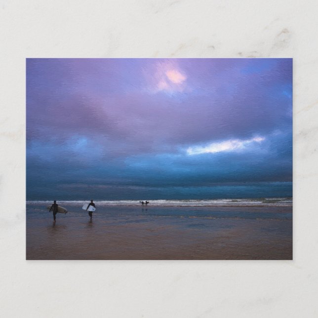 Dark moody purple sky seascape oil painting postcard (Front)