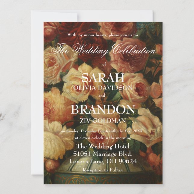 Dark Moody Romantic Antique Dutch Painting Wedding Invitation (Front)