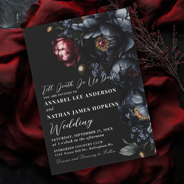 Dark Moody Romantic Black Peony Gothic Wedding Invitation (Creator Uploaded)