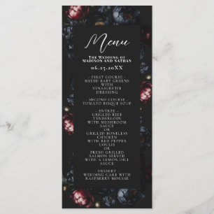 Dark Moody Romantic Black Peony Gothic Wedding Menu