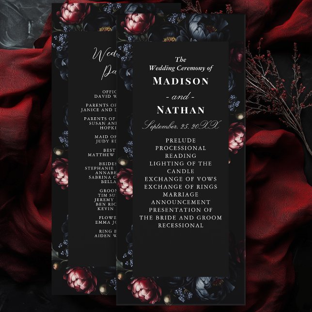 Dark Moody Romantic Black Peony Gothic Wedding Program (Creator Uploaded)