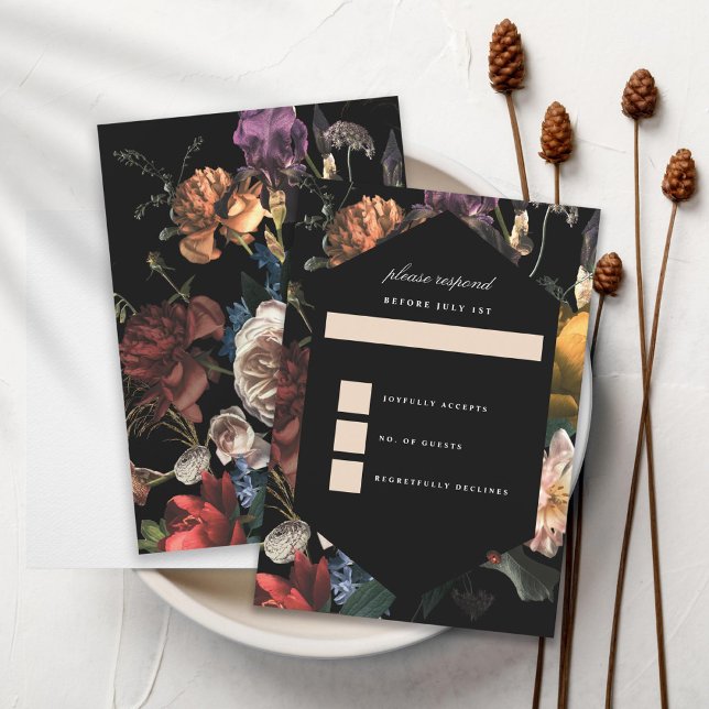 Dark Moody Romantic Floral Dutch Painterly RSVP Card (Creator Uploaded)