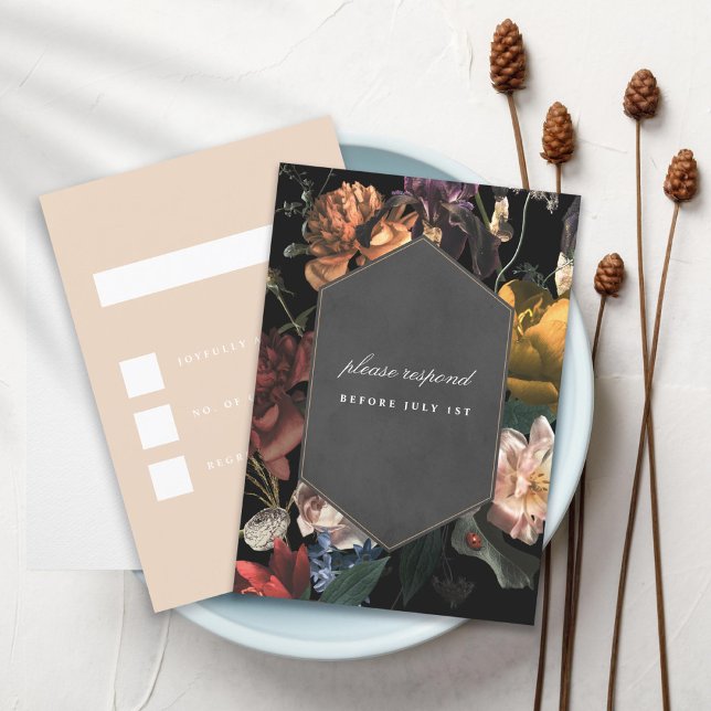 Dark Moody Romantic Floral Dutch Painterly RSVP Card (Creator Uploaded)