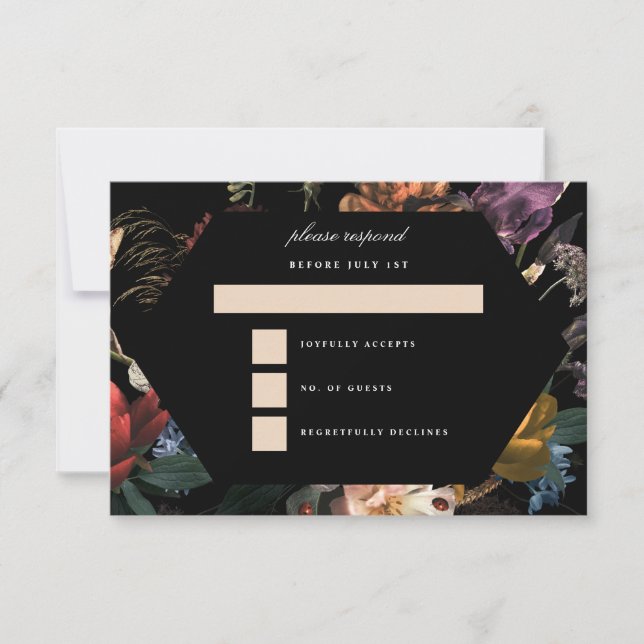 Dark Moody Romantic Floral Dutch Painterly RSVP Card (Front)