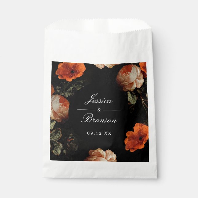 Dark Moody Romantic Floral Dutch Painterly Wedding Favour Bag (Front)
