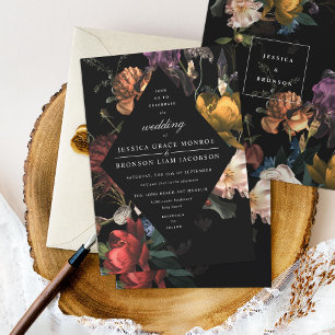 Dark Moody Romantic Floral Dutch Painterly Wedding Invitation