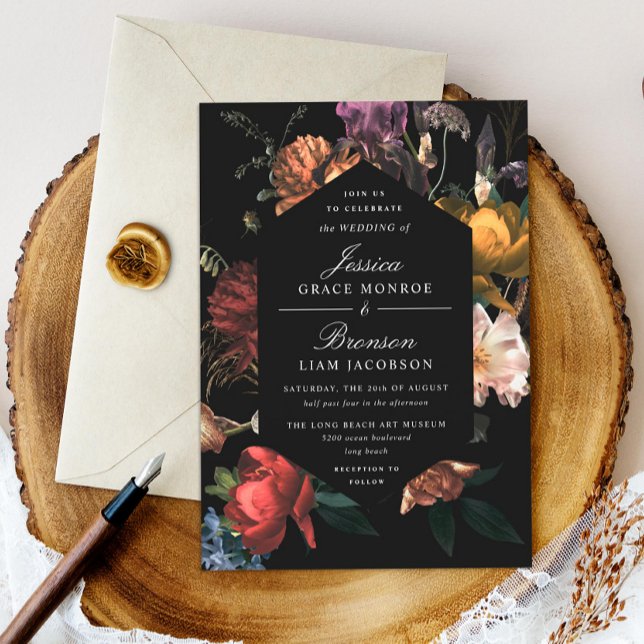 Dark Moody Romantic Floral Dutch Painterly Wedding Invitation (Creator Uploaded)