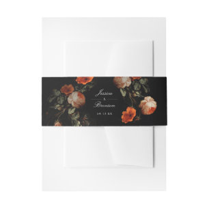 Dark Moody Romantic Floral Dutch Painterly Wedding Invitation Belly Band