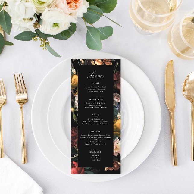 Dark Moody Romantic Floral Dutch Painterly Wedding Menu (Creator Uploaded)
