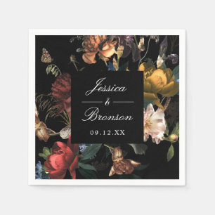 Dark Moody Romantic Floral Dutch Painterly Wedding Napkin