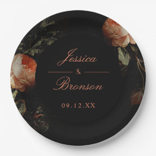 Dark Moody Romantic Floral Dutch Painterly Wedding Paper Plate
