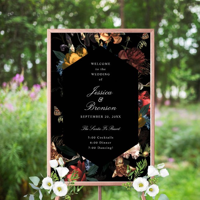 Dark Moody Romantic Floral Dutch Wedding Welcome Poster (Creator Uploaded)