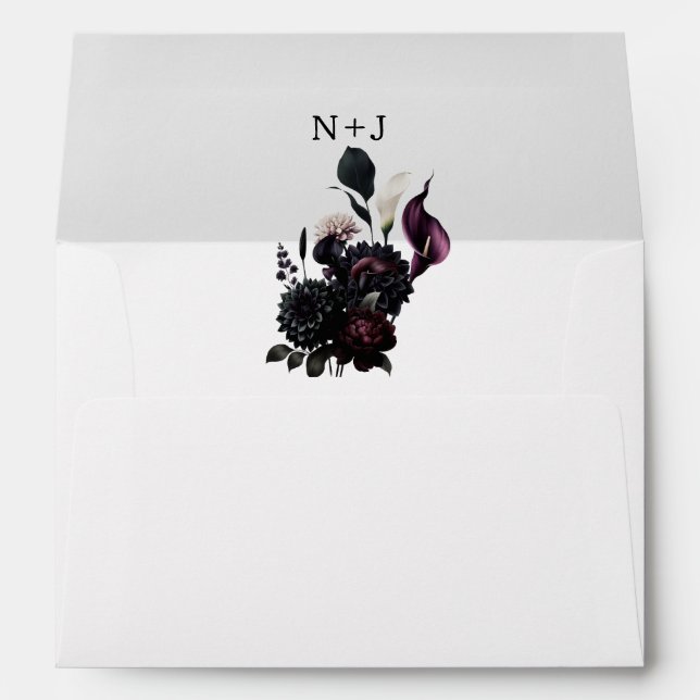 Dark Moody Romantic Floral Wedding  Envelope (Back (Bottom))