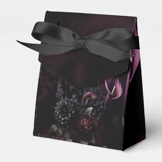 Dark Moody Romantic Floral Wedding Favour Box (Front Side)