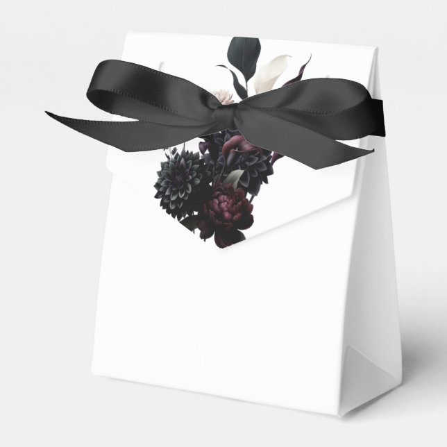 Dark Moody Romantic Floral Wedding Favour Box (Front Side)