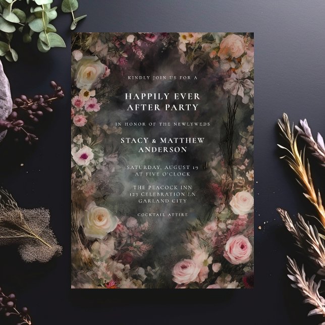 Dark Moody Romantic Floral Wedding Reception Invitation (Creator Uploaded)