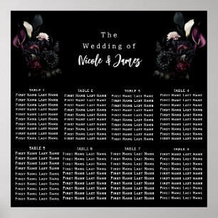Dark Moody Romantic Floral Wedding Seating Chart