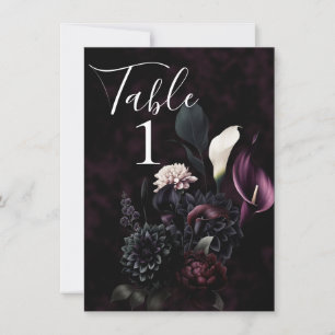 Dark Moody Romantic Floral Wedding Table Number 