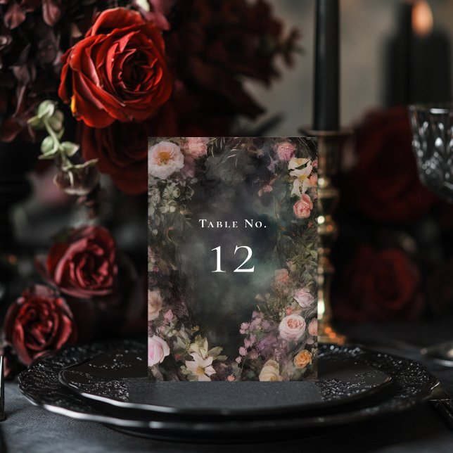 Dark Moody Romantic Floral Wedding Welcome  Table Number (Creator Uploaded)
