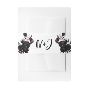 Dark Moody Romantic Floral White Wedding  Invitation Belly Band