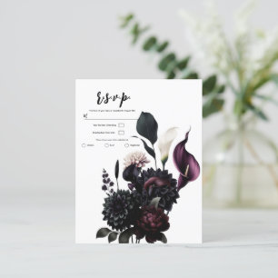Dark Moody Romantic Floral White Wedding RSVP Invitation