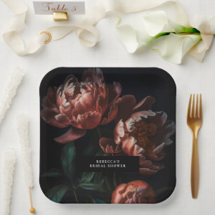 Dark Moody Romantic Florals Bridal Shower Paper Plate