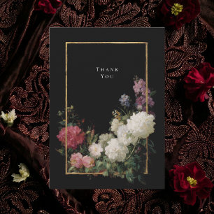 Dark Moody Romantic Flowers Black Faux Gold Thank You Card