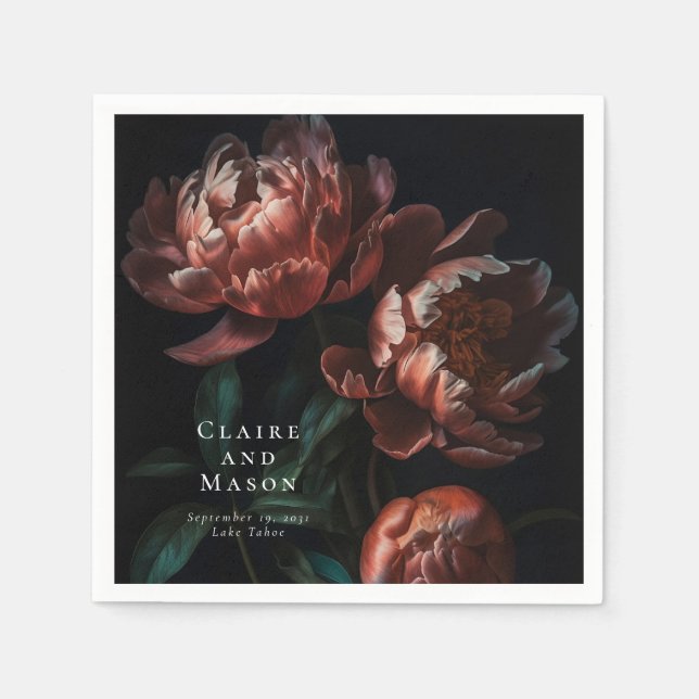 Dark Moody Romantic Gothic Flowers Wedding Napkin (Front)