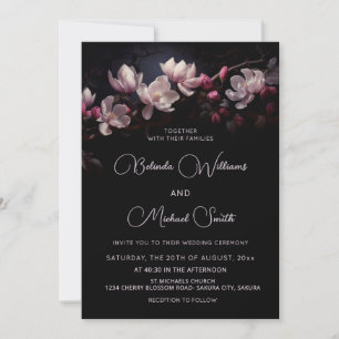 Dark Moody Romantic Magnolia Flowers Invitation