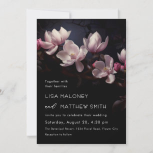 Dark Moody Romantic Magnolia Flowers Invitation