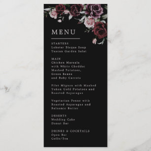 Dark Moody Roses Wedding Menu