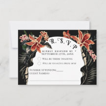Dark Moody RSVP Card Botanical Vintage Wedding
