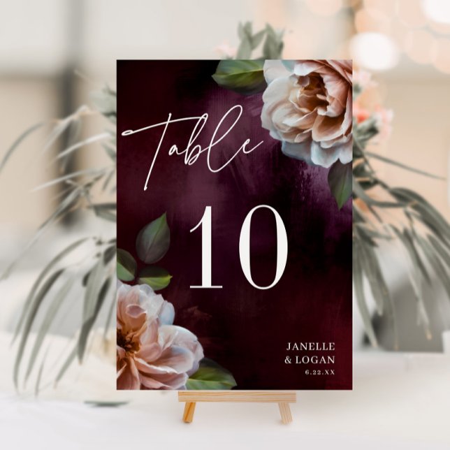 Dark + Moody Rustic Floral Table Number Card (Creator Uploaded)