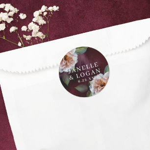 Dark + Moody Rustic Floral Wedding Favour Classic Round Sticker