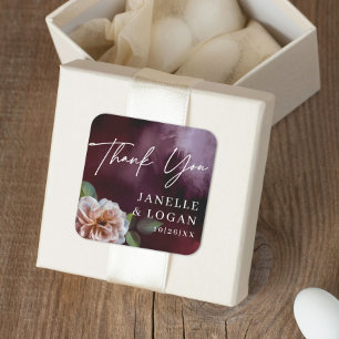 Dark + Moody Rustic Floral Wedding Favour Square Sticker