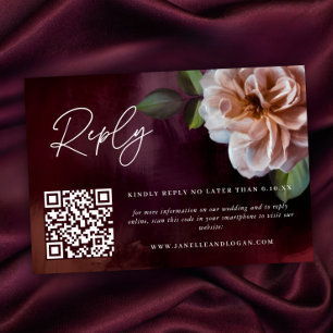 Dark + Moody Rustic Floral Wedding QR Reply Card