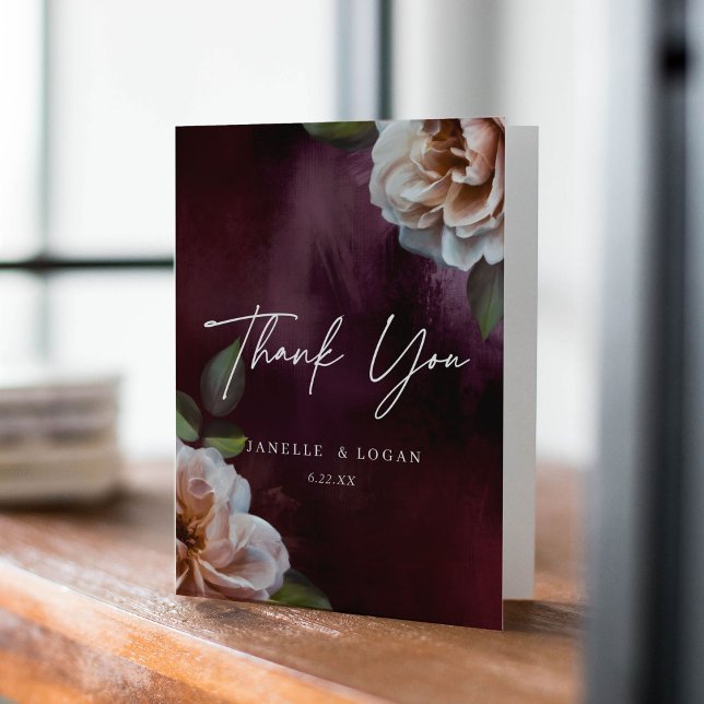 Dark + Moody Rustic Floral Wedding Thank You Card (Creator Uploaded)