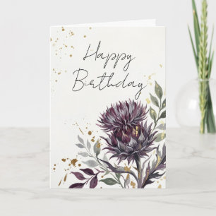 Dark Moody Scottish Thistle Gold Scottish Birthday Card