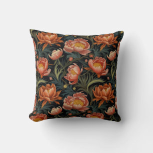 Dark & Moody Vibrant Orange Peony Flowers Cushion