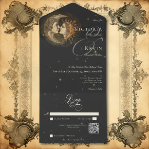 Dark Moody Victorian Kissing Moon & Sun QR Code All In One Invitation