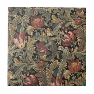 Dark Moody Vintage Floral Botanical Pattern Ceramic Tile