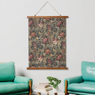 Dark Moody Vintage Floral Botanical Pattern Hanging Tapestry