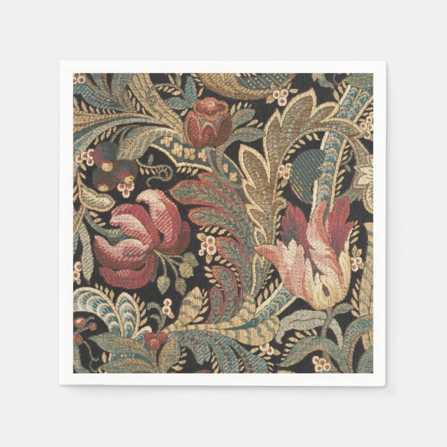 Dark Moody Vintage Floral Botanical Pattern Napkin (Front)