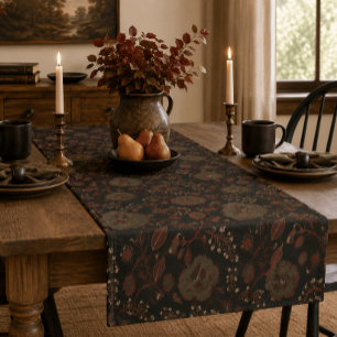 Dark Moody Vintage Floral Gothic Cottage Short Table Runner