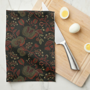 Dark Moody Vintage Floral Gothic Cottage Tea Towel