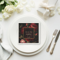 Dark moody vintage roses monogram printed